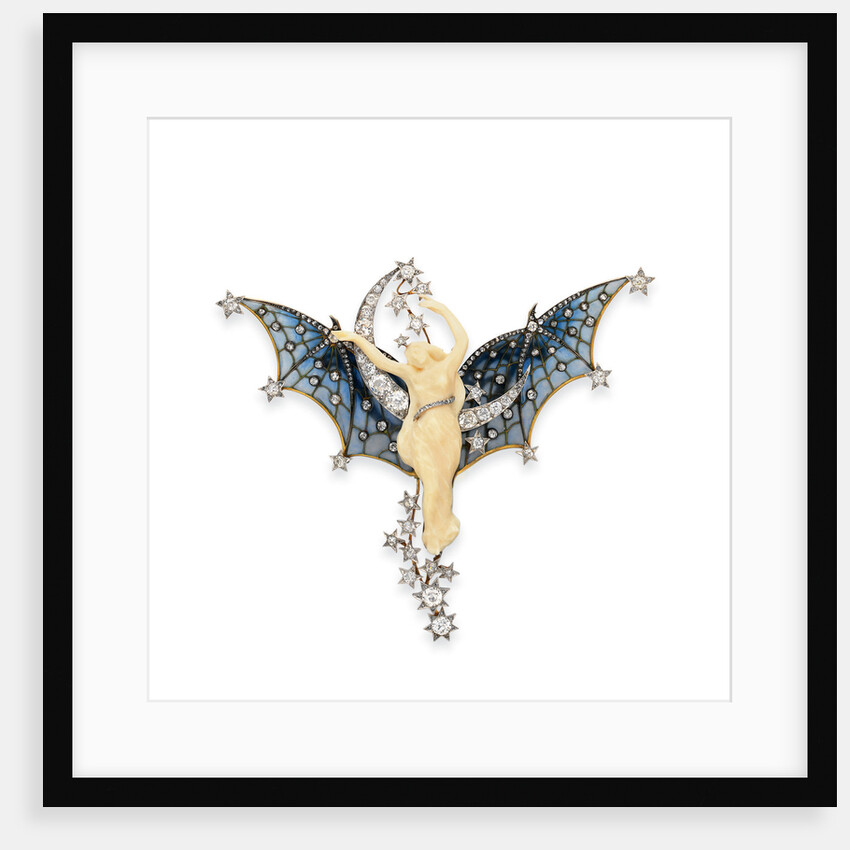 Art Nouveau diamond, ivory and plique-a-jour enamel Belle du Nuit brooch by Anonymous