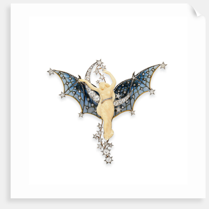 Art Nouveau diamond, ivory and plique-a-jour enamel Belle du Nuit brooch by Anonymous
