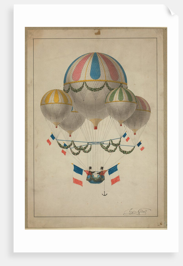 Balloons carrying two men by Anonymous