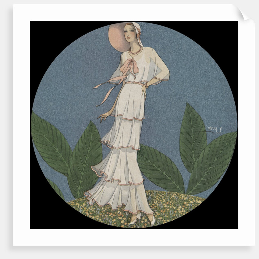 Tall woman in hat with white dress by Anonymous