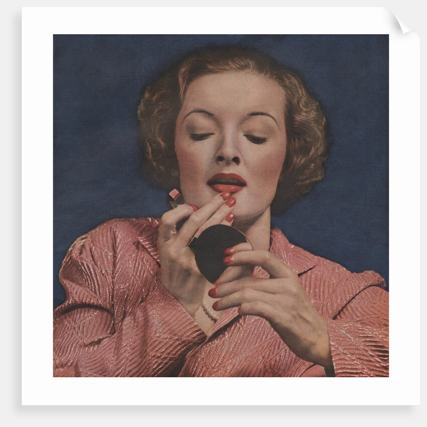 Woman putting on lipstick by Anonymous