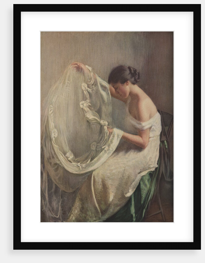 Woman sewing wedding veil by Anonymous