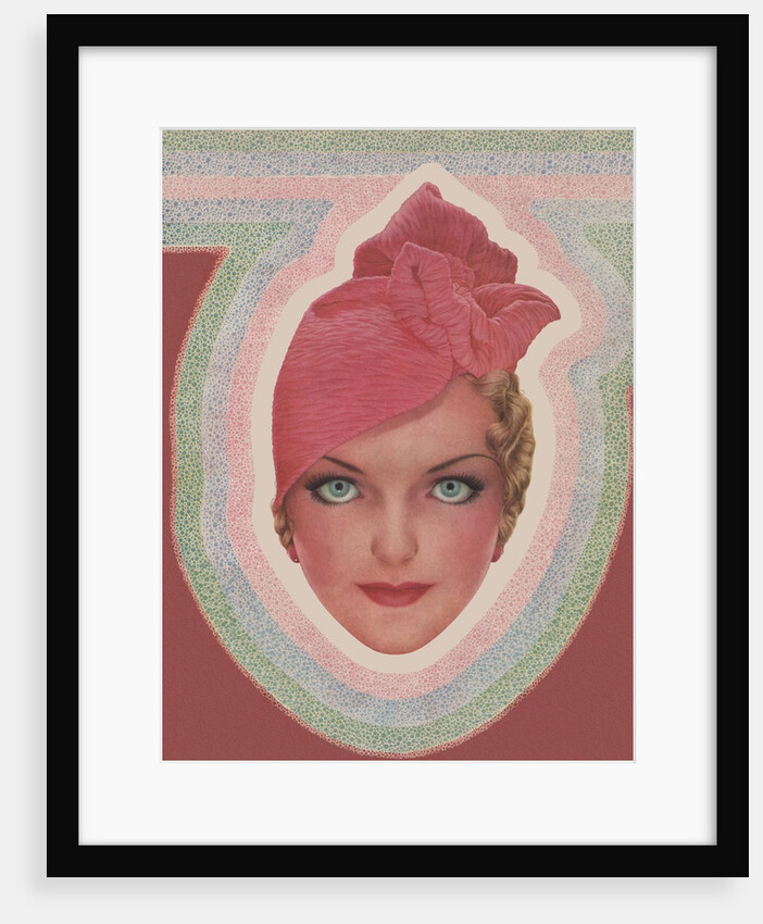 Blue-eyed woman with pink turban style hat by Anonymous