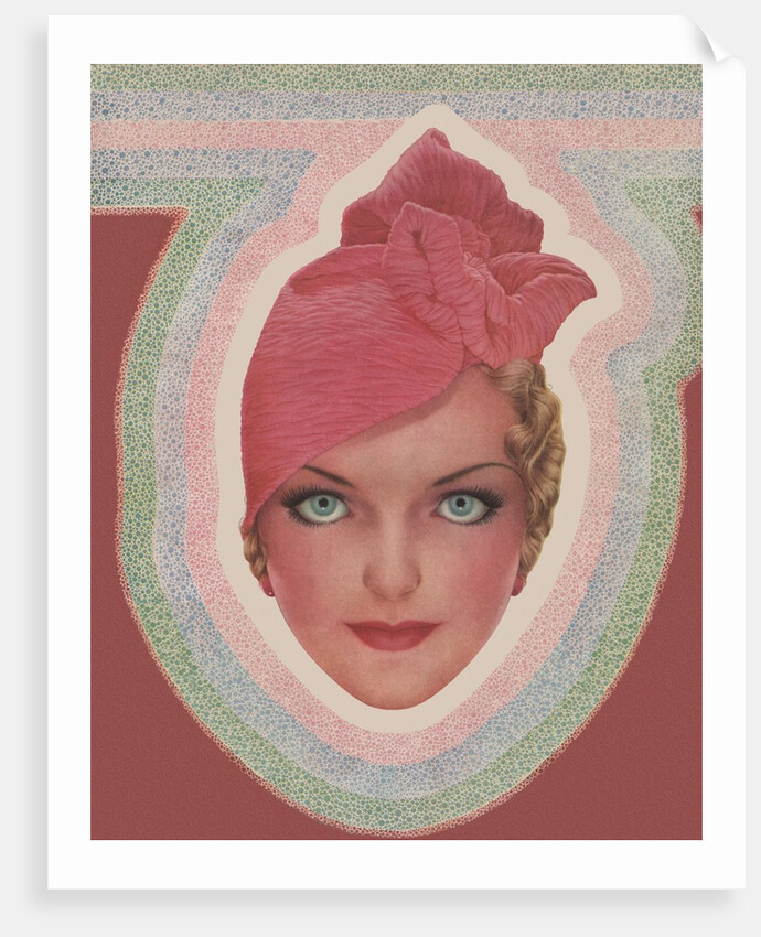 Blue-eyed woman with pink turban style hat by Anonymous