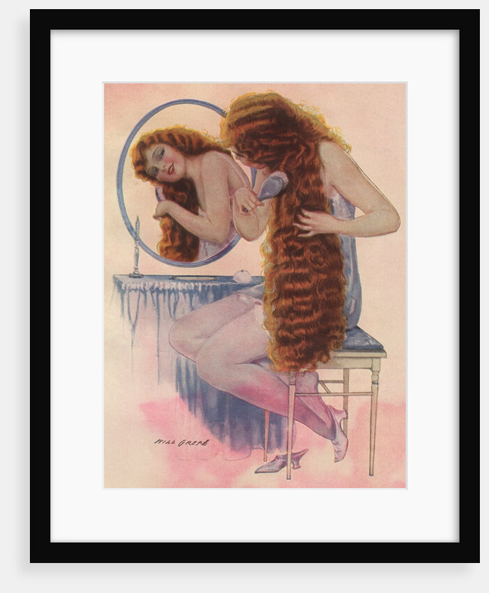 Redheaded woman brushing hair by Anonymous