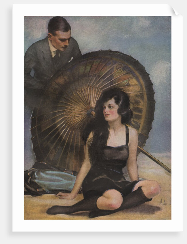 Woman and man with Japanese parasol by Anonymous