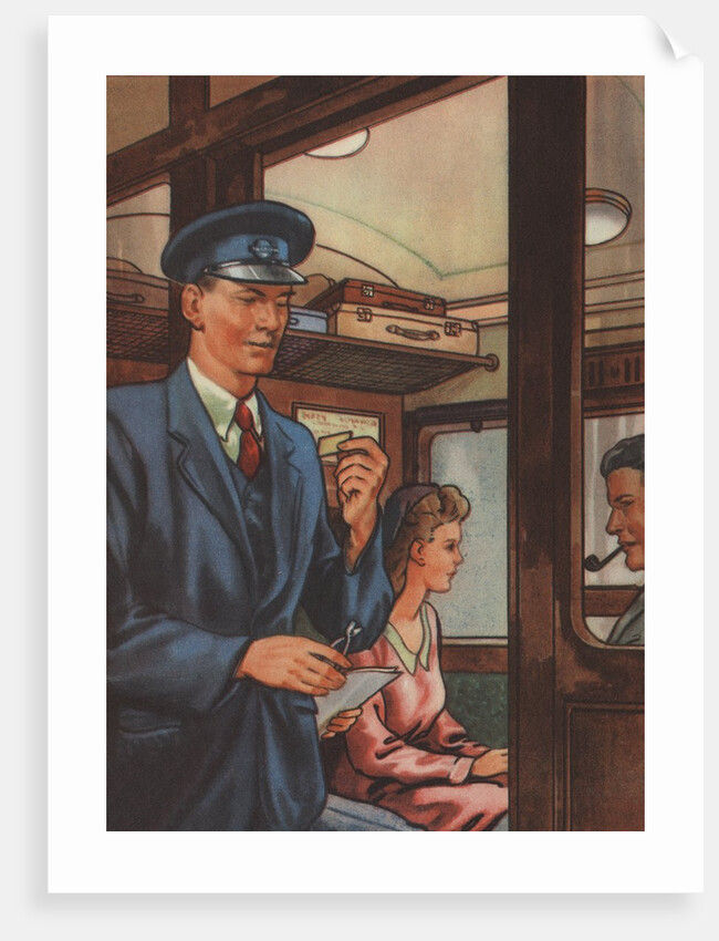 Inspector of tickets conducter on train by Anonymous