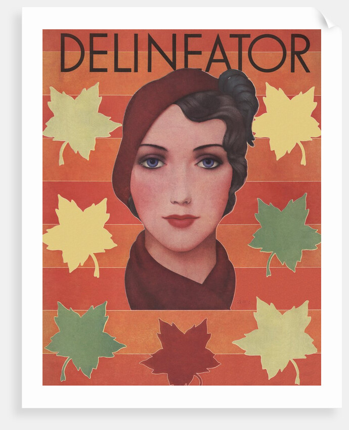 Woman surrounded by fall leaves by Anonymous