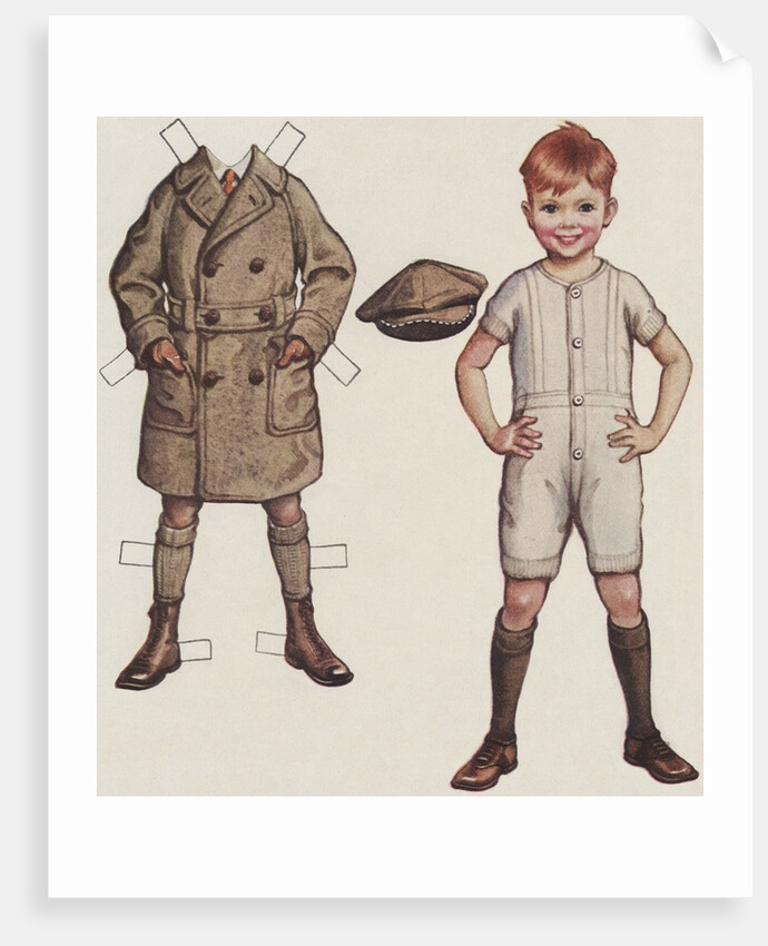 Paper doll boy with overcoat and hat by Anonymous