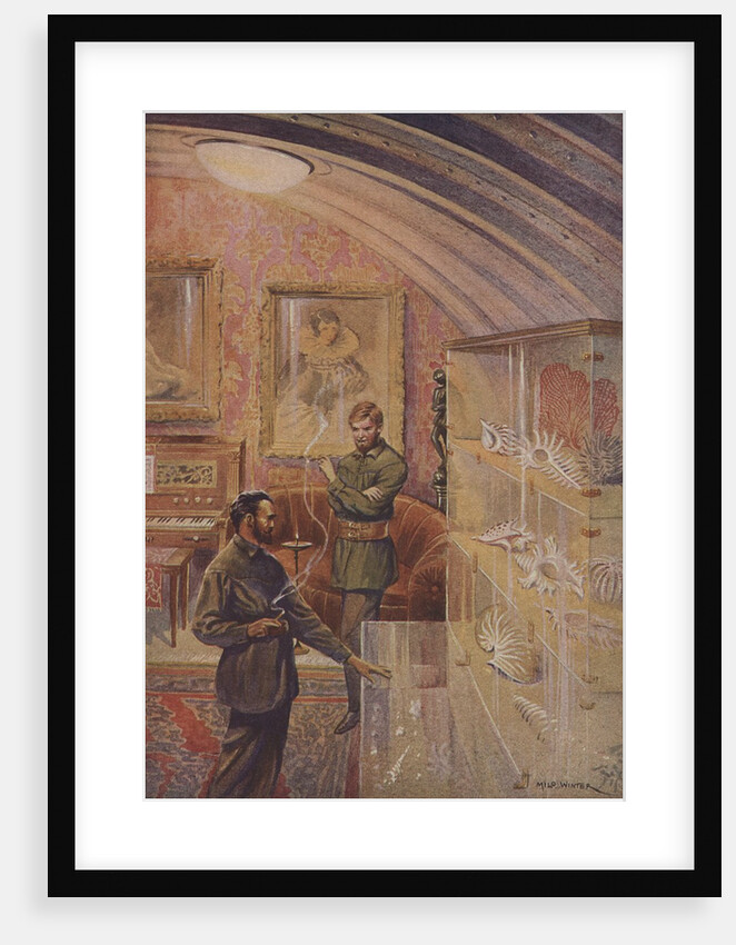 Illustration of men with display cases of shells by Anonymous