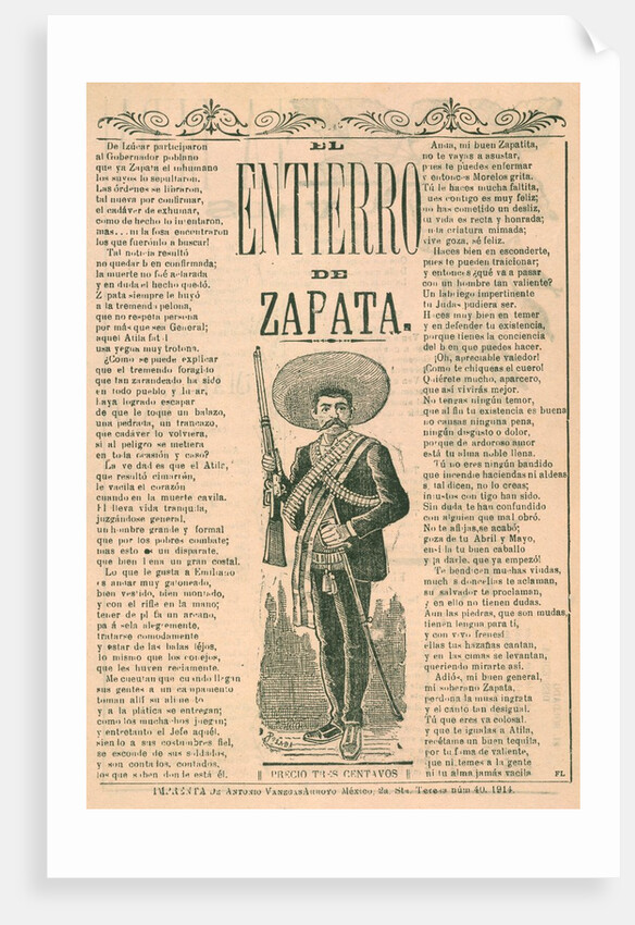 Broadside with burial of Emiliano Zapata by Anonymous