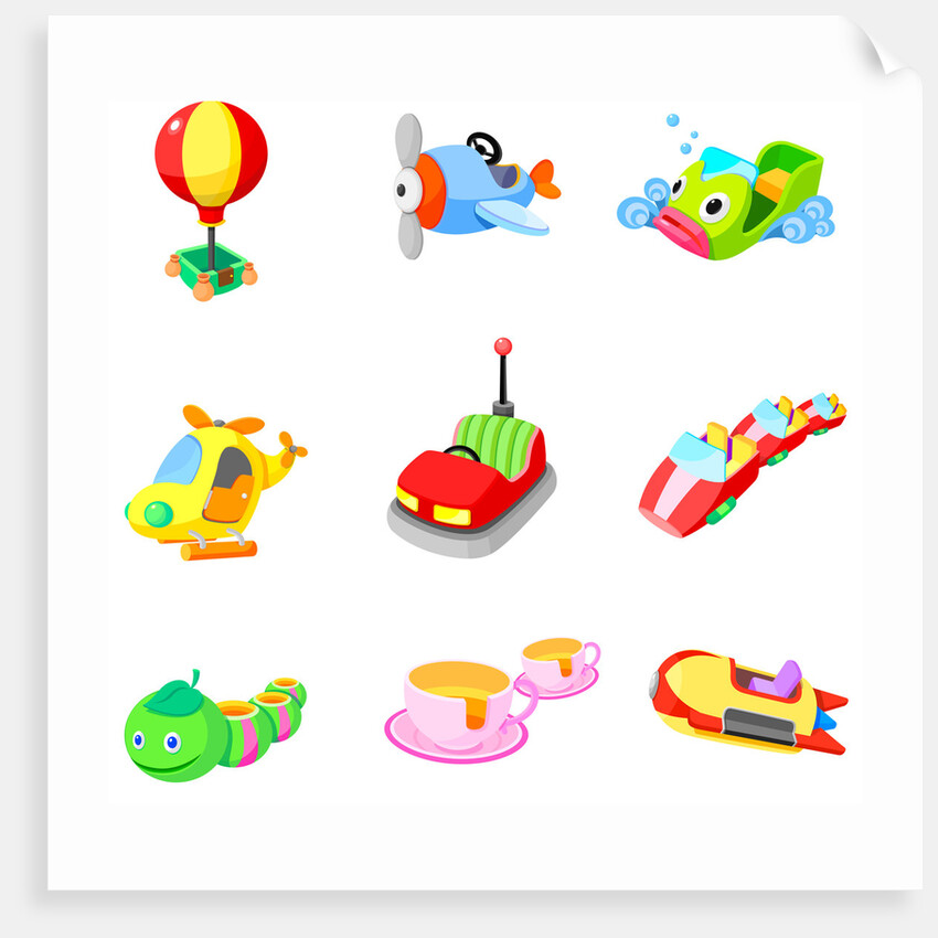 Close-up of various amusement park rides by Anonymous