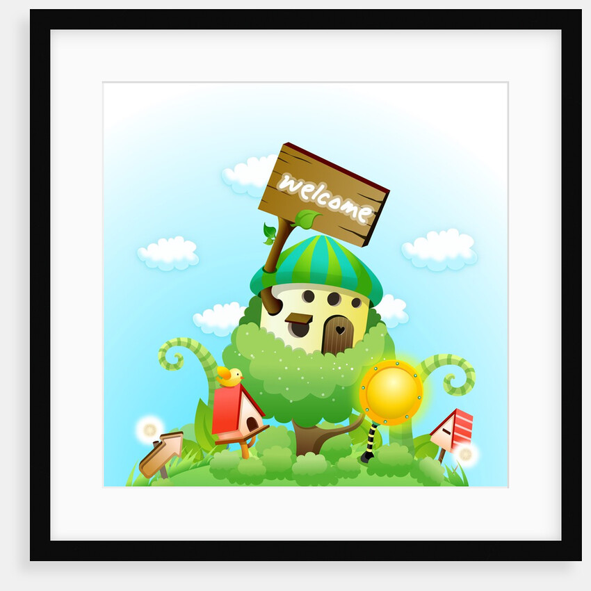 Bird perching on a birdhouse by Anonymous