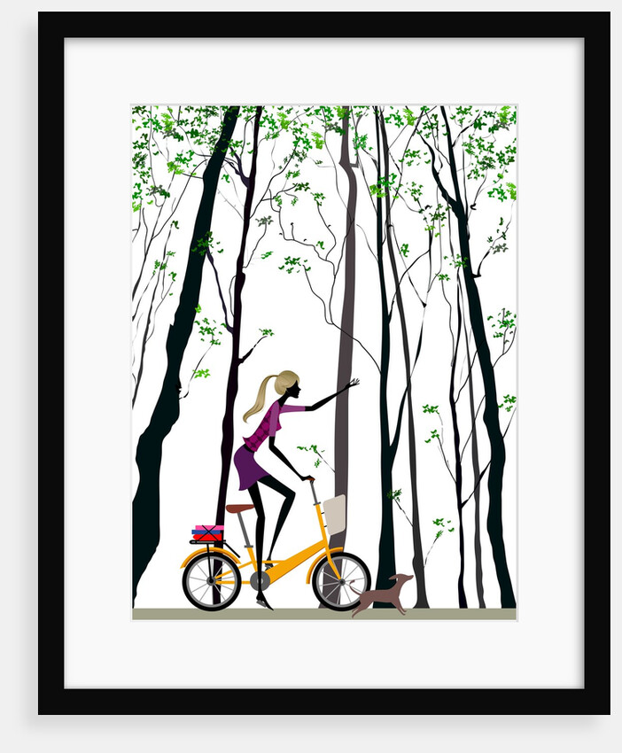 Side profile of a woman riding a bicycle by Anonymous