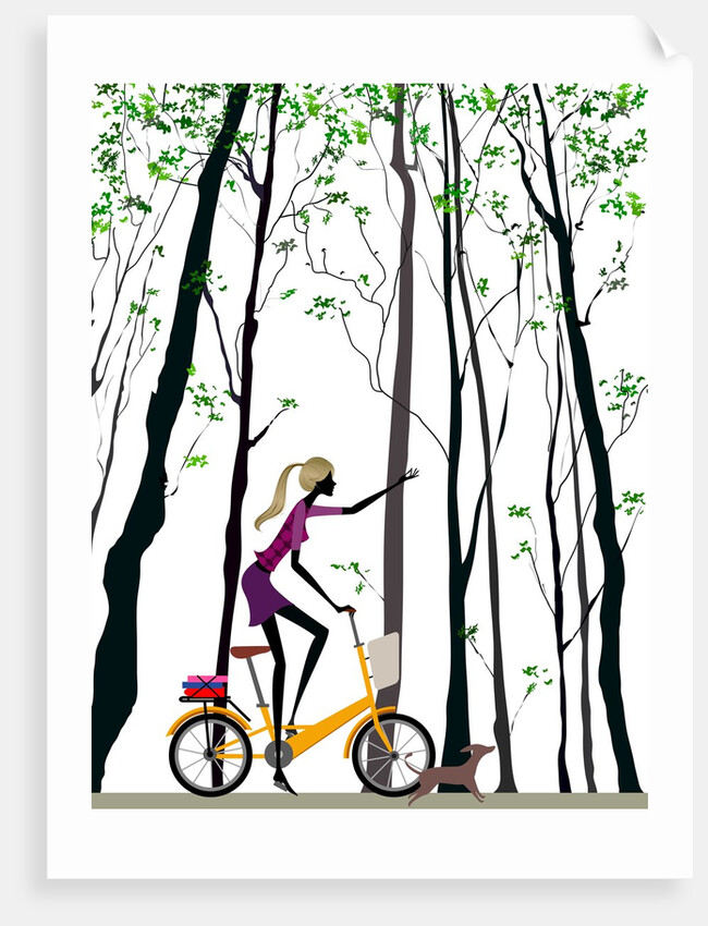 Side profile of a woman riding a bicycle by Anonymous
