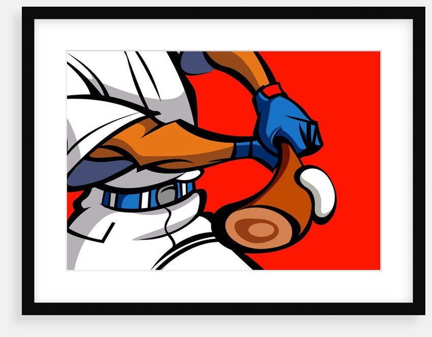 Mid section view of a baseball player hitting baseball with a baseball bat by Anonymous