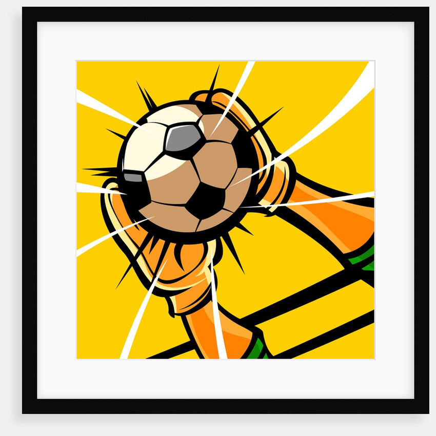 Goalkeeper's hands catching a soccer ball by Anonymous