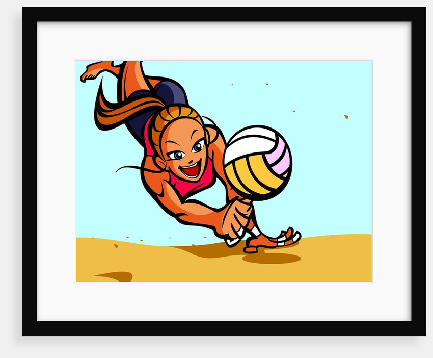 Woman playing volleyball on the beach by Anonymous