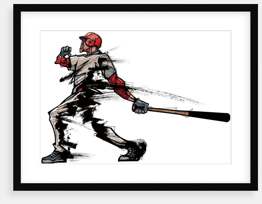 Baseball player holding bat, side view by Anonymous