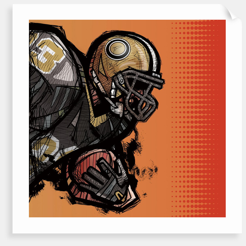 American football player holding football by Anonymous