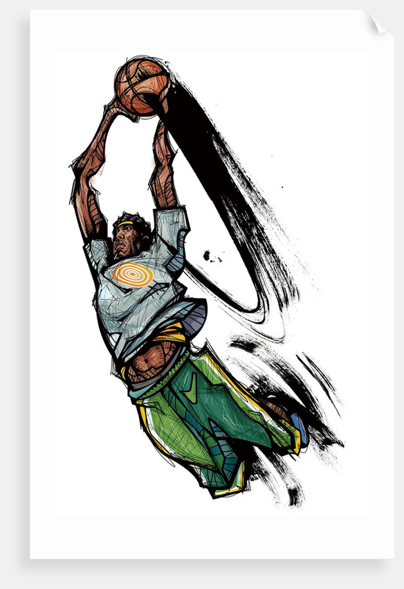 Basketball player holding ball by Anonymous