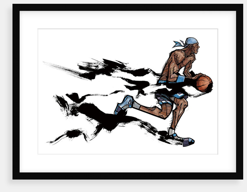 Basketball player playing with basketball by Anonymous