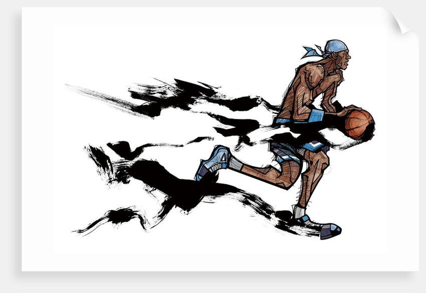 Basketball player playing with basketball by Anonymous