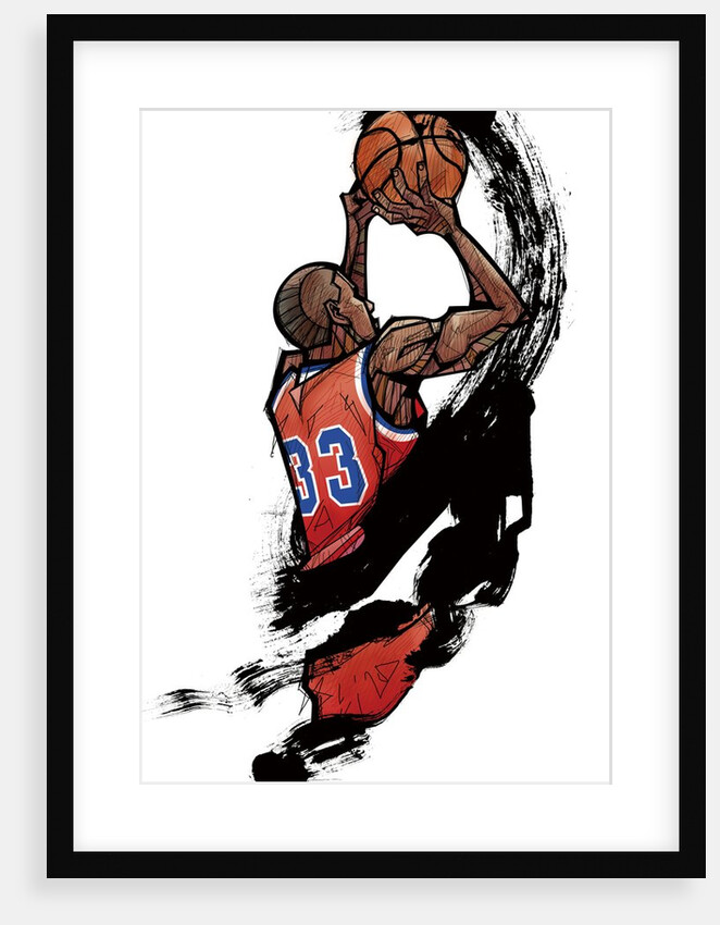 Basketball player holding ball by Anonymous