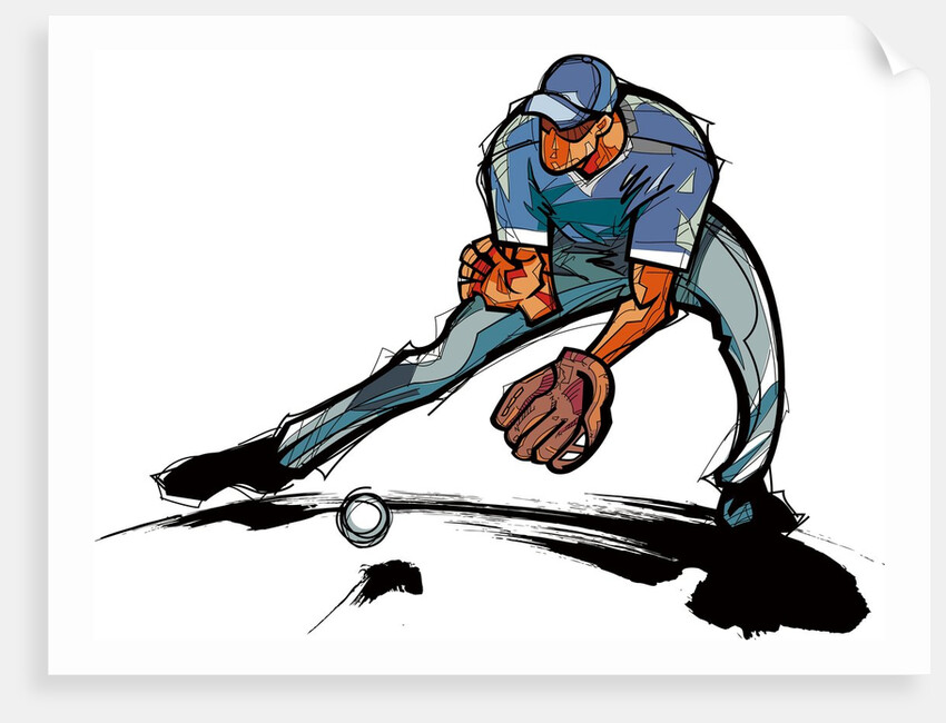 Baseball player catching ball by Anonymous
