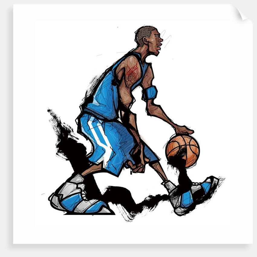 Basketball player dribbling ball by Anonymous