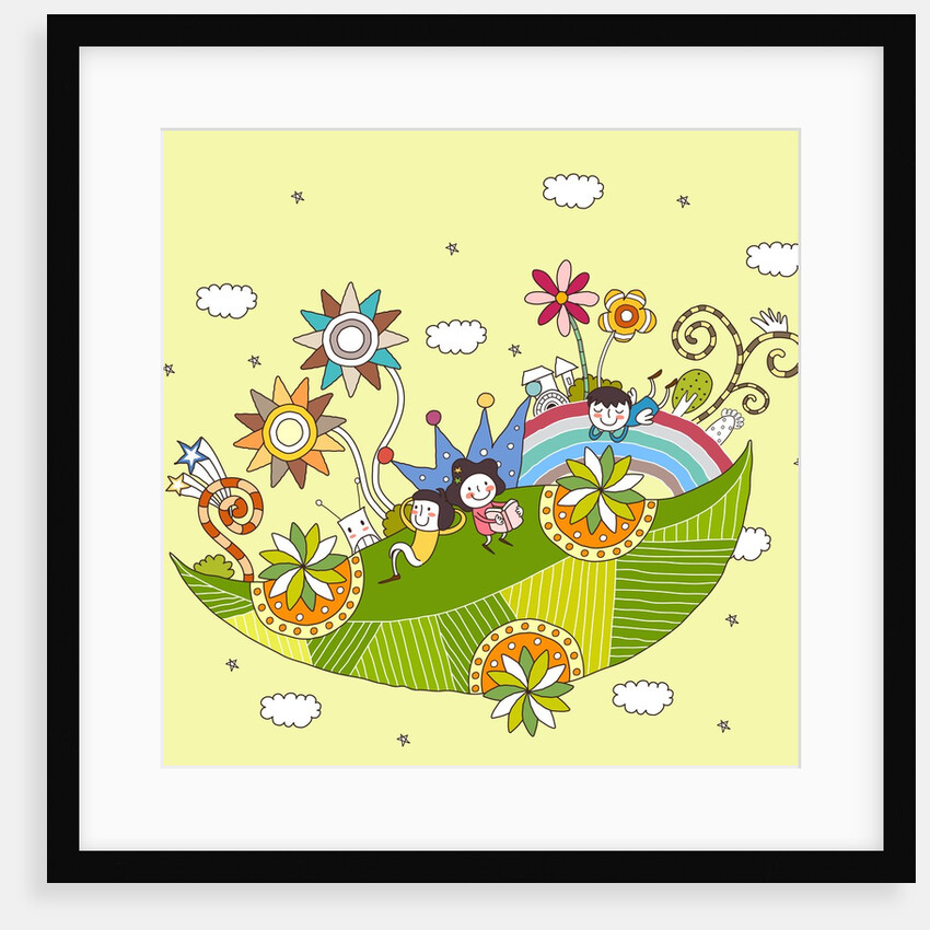 Children playing on leaf by Anonymous