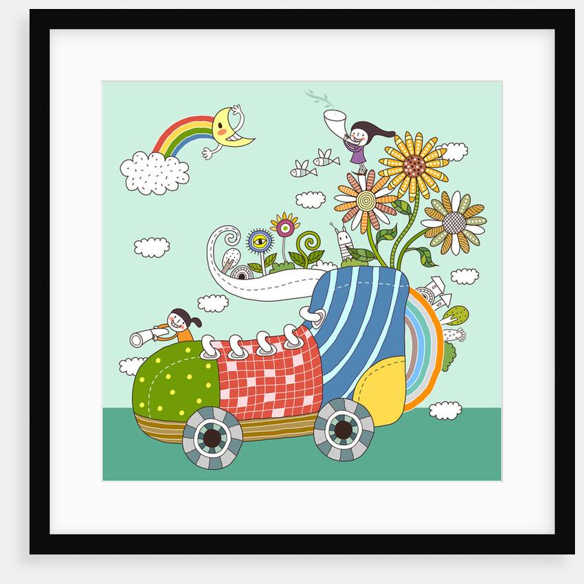 Children traveling in shoe by Anonymous
