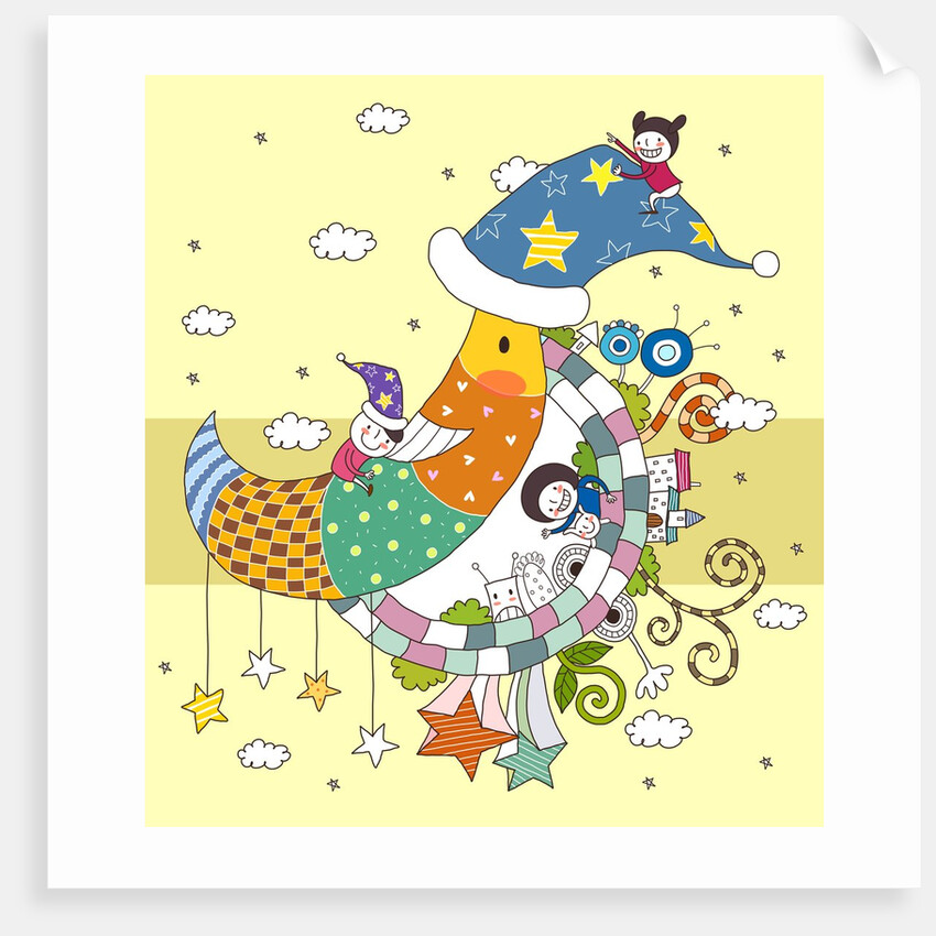 Side view of children playing with moon by Anonymous