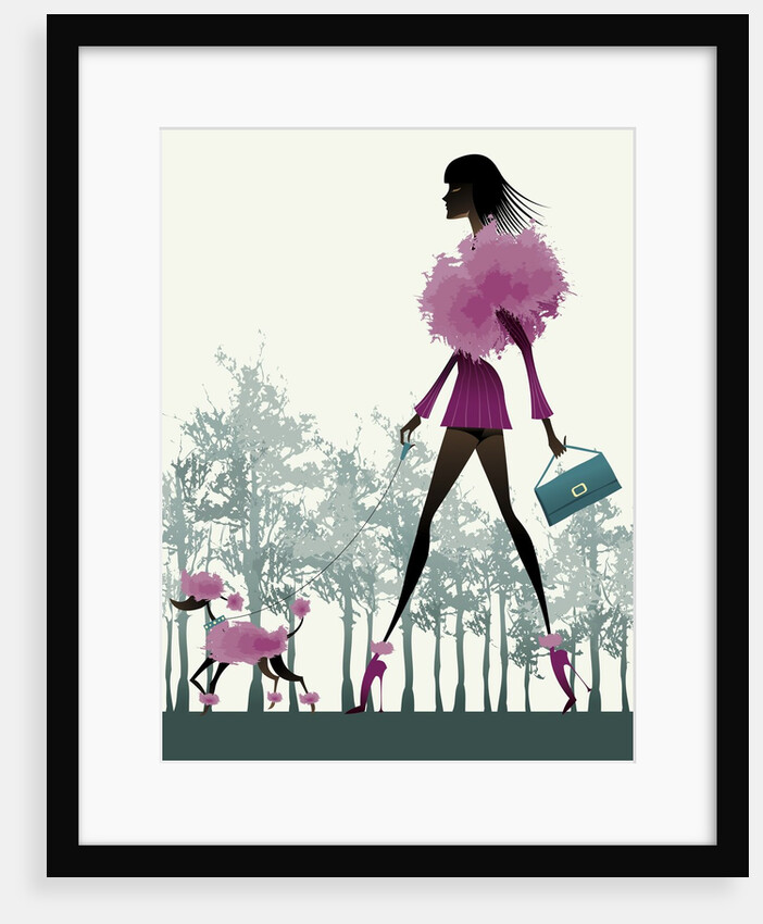 Side view of young woman walking with dog by Anonymous