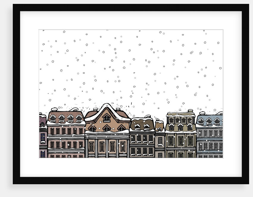 Snowfall over a city by Anonymous