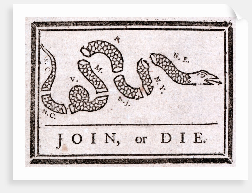 Join or Die political cartoon by Benjamin Franklin