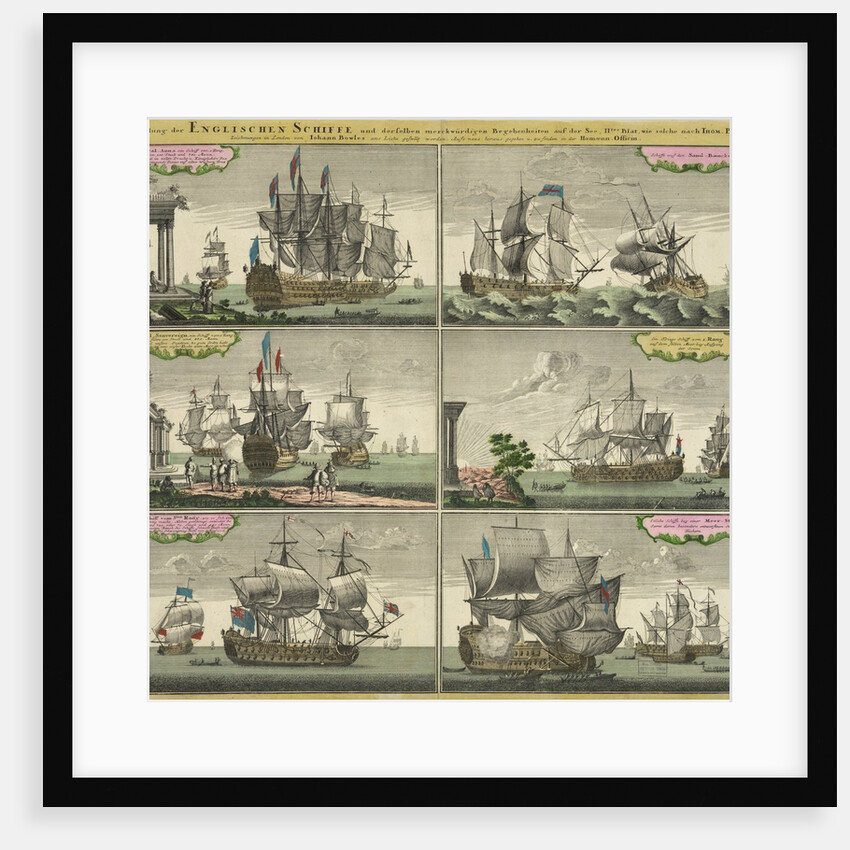 Print of English sailing ships by Thomas Baston