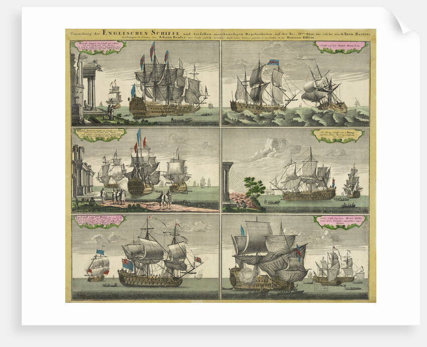 Print of English sailing ships by Thomas Baston