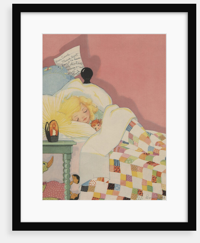 Blond girl sleeping with note for Santa Claus by Anonymous