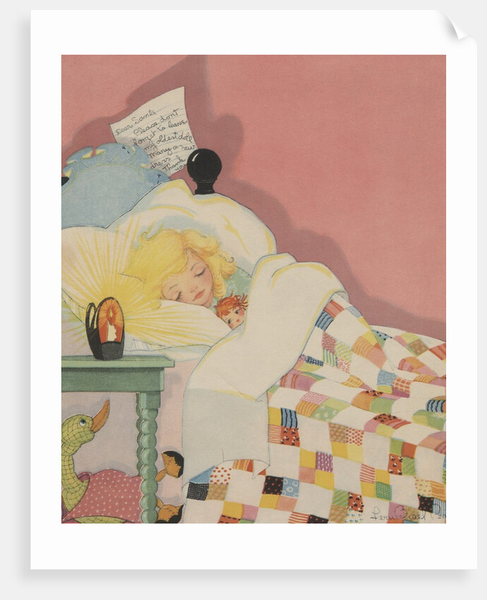 Blond girl sleeping with note for Santa Claus by Anonymous