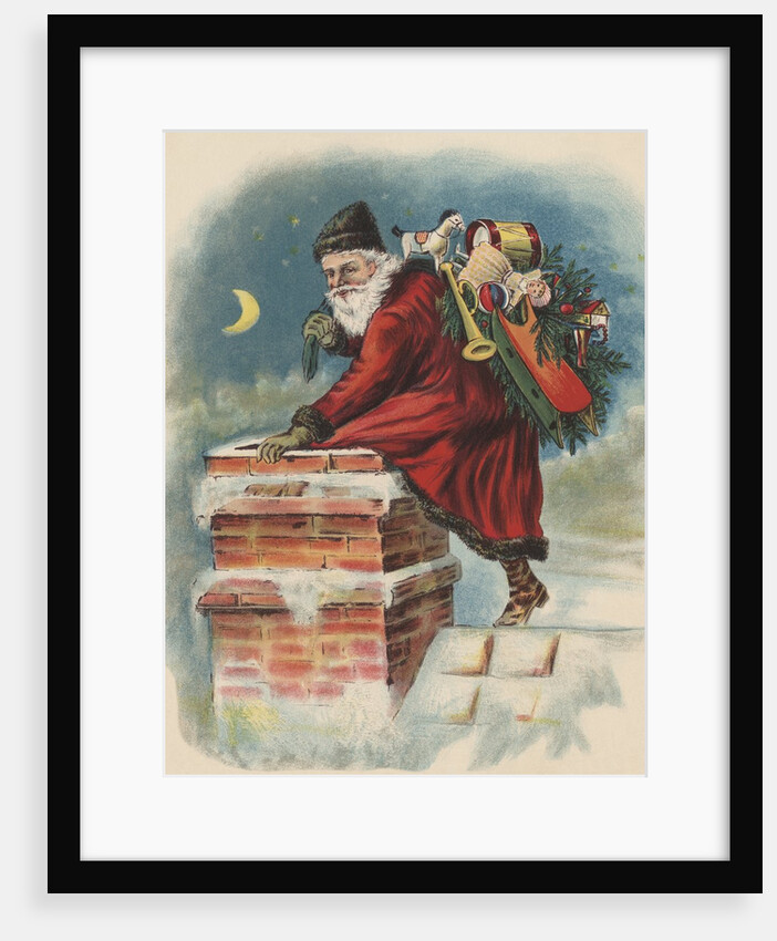 Santa Claus going down chimney by Anonymous