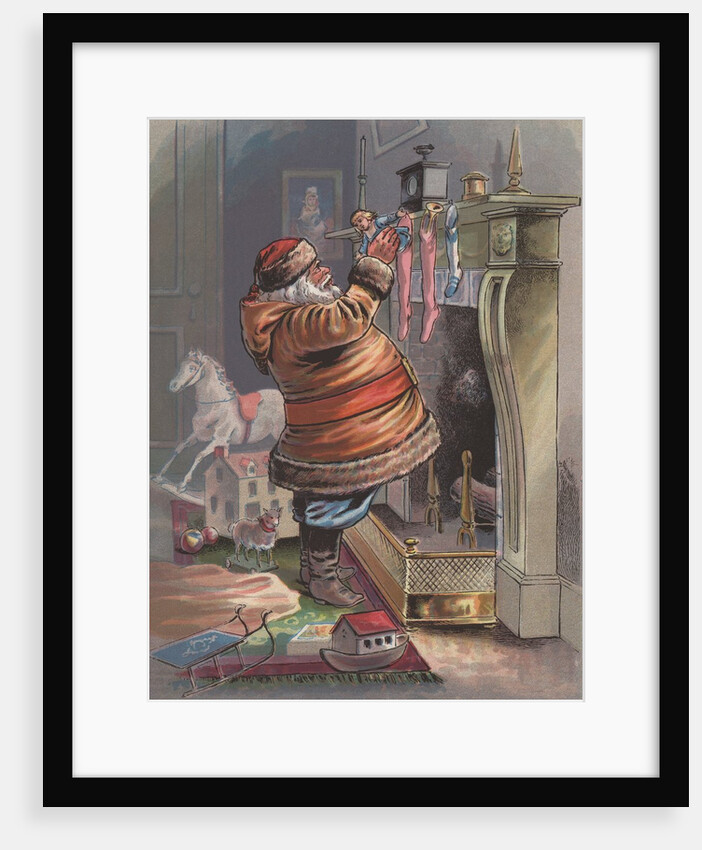 Santa Claus filling Christmas stockings by Anonymous