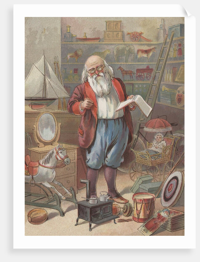 Santa Claus in his toy storage room by Anonymous