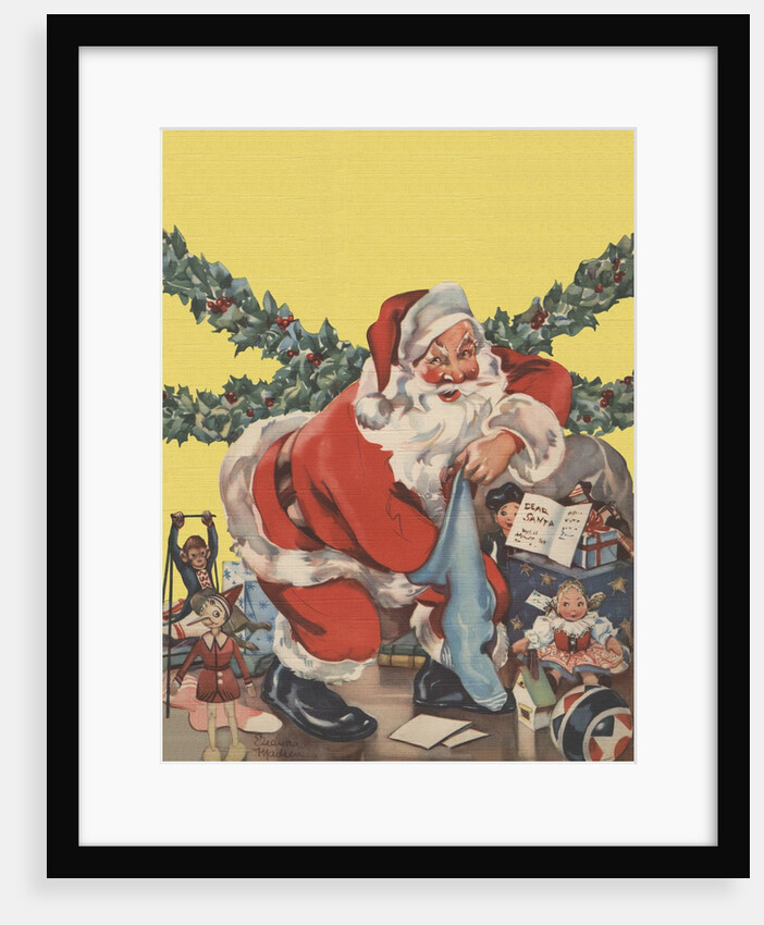 Santa Claus with toys and Christmas stocking by Anonymous