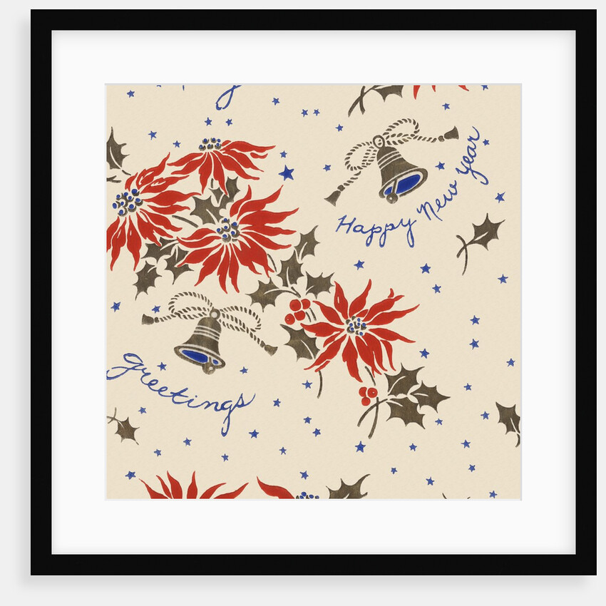 Happy new year pattern with flowers and bells by Anonymous