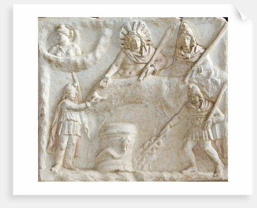 Roman relief of Mithras, Selene, Cautes and Cautopates by Anonymous