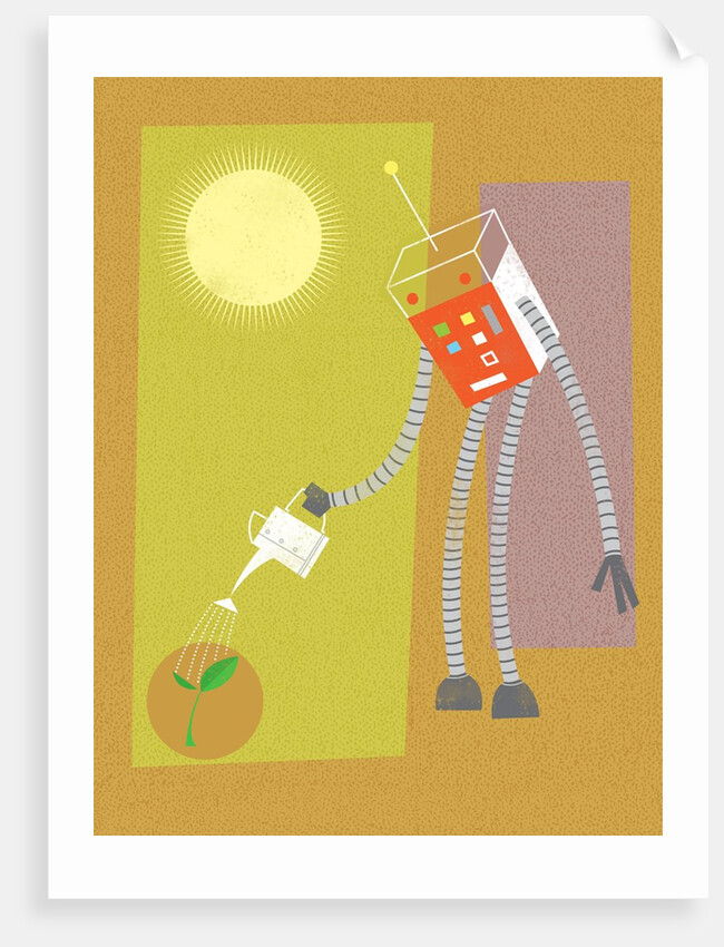 Robot watering a plant by Anonymous