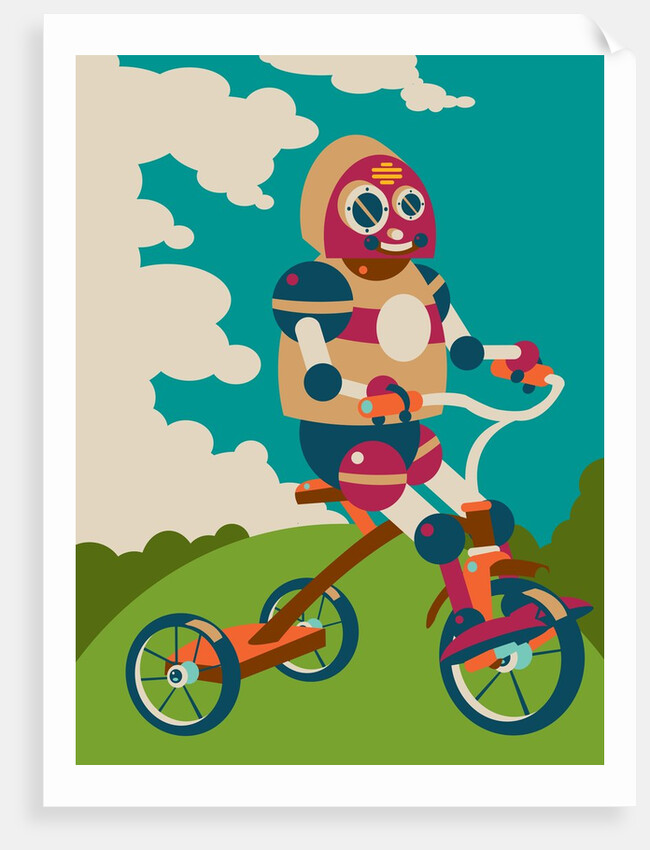 Young robot riding a tricycle by Anonymous