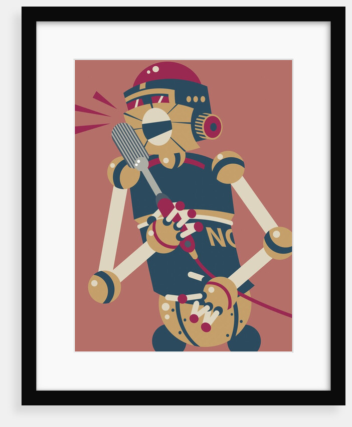 Robot singing in microphone by Anonymous