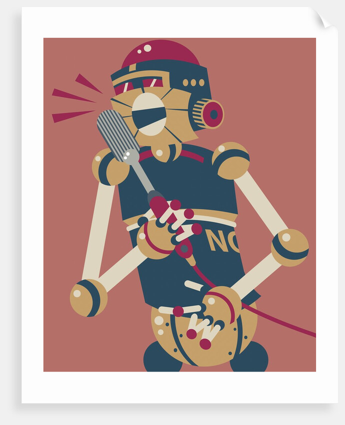Robot singing in microphone by Anonymous